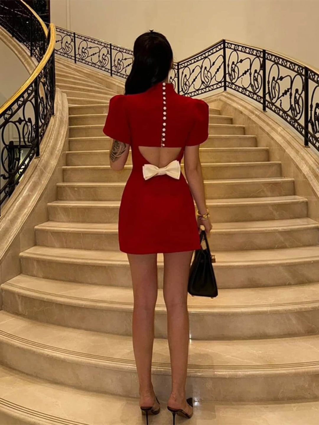 Elegant Out Bow High Waist A-Line Mini Dresses