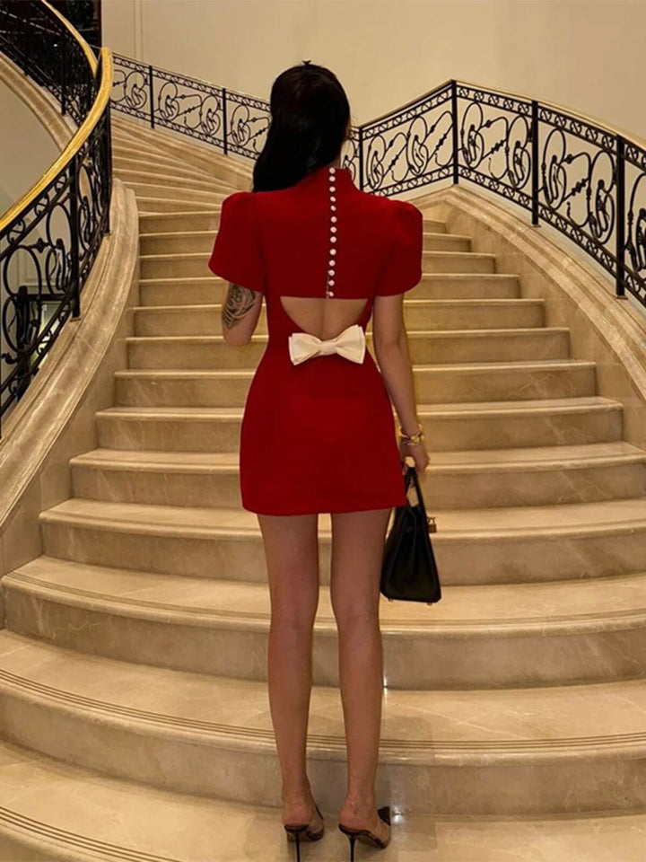 Elegant Out Bow High Waist A-Line Mini Dresses