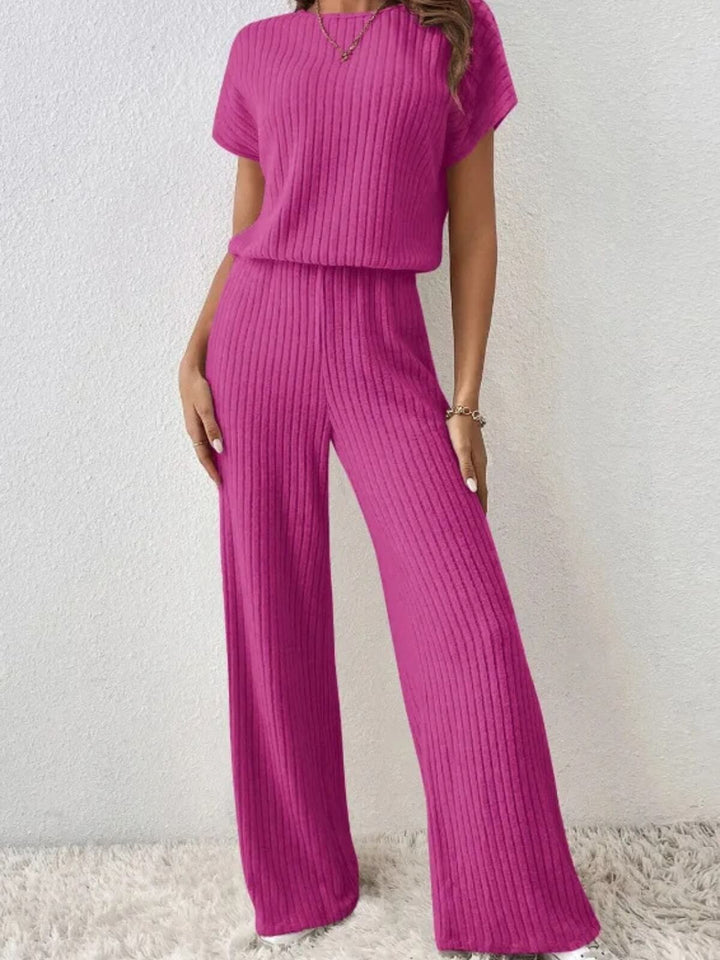 Elegant Short-Sleeved Top And Trousers Two-Piece Set