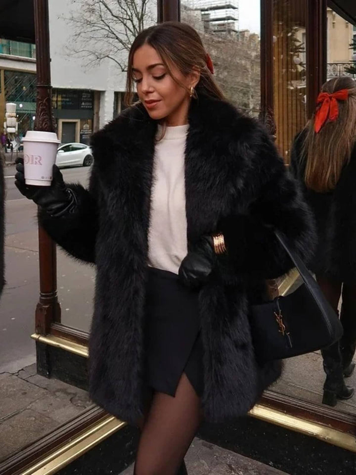 Luxury Fluffy Lapel Overcoat