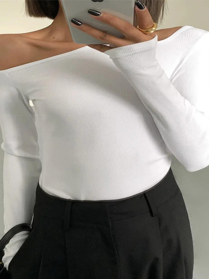 Slim Fit Off-shoulder Long Sleeve Crop Top