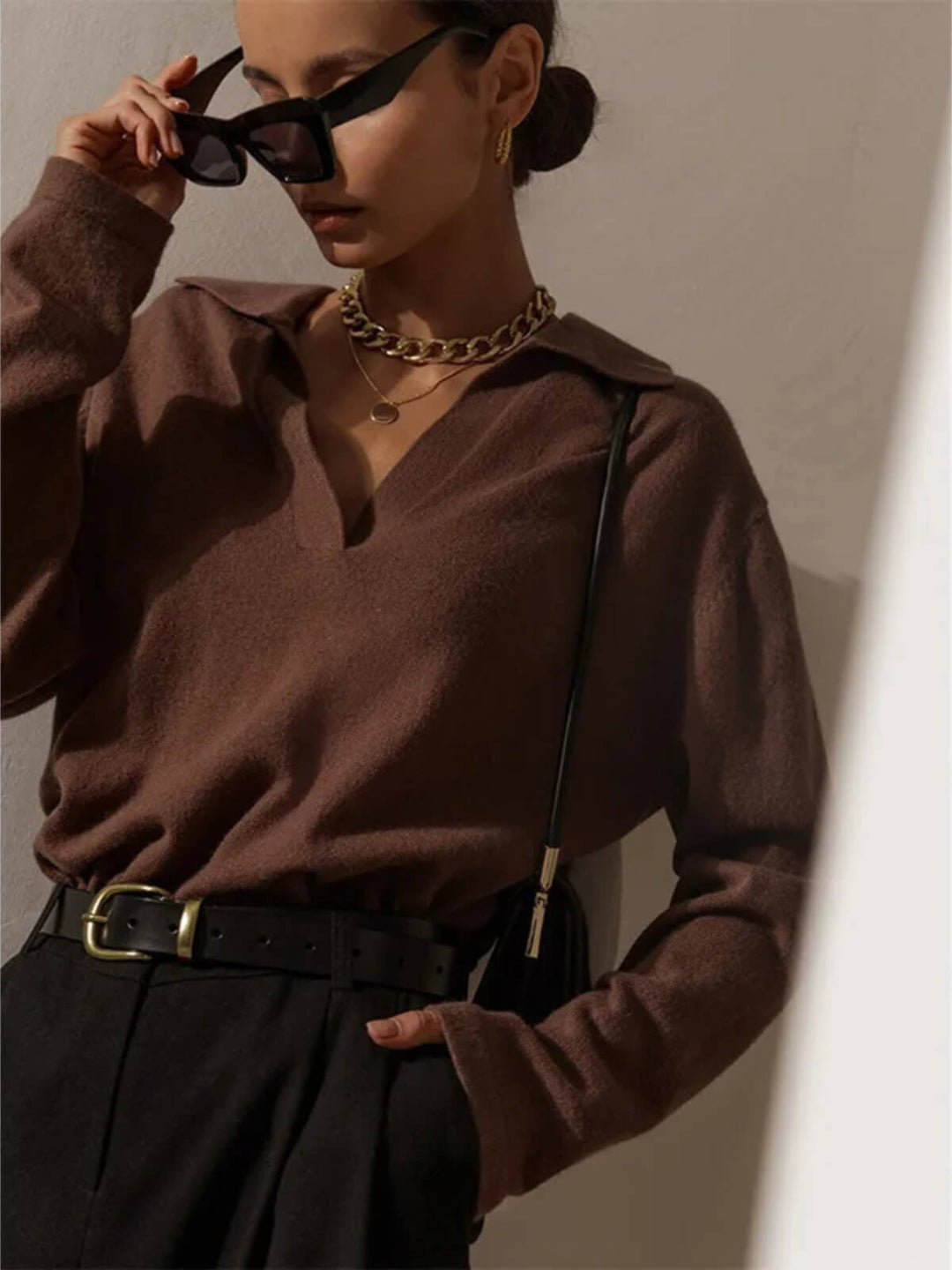 Women's Long Sleeve Polo Neck Design Tops