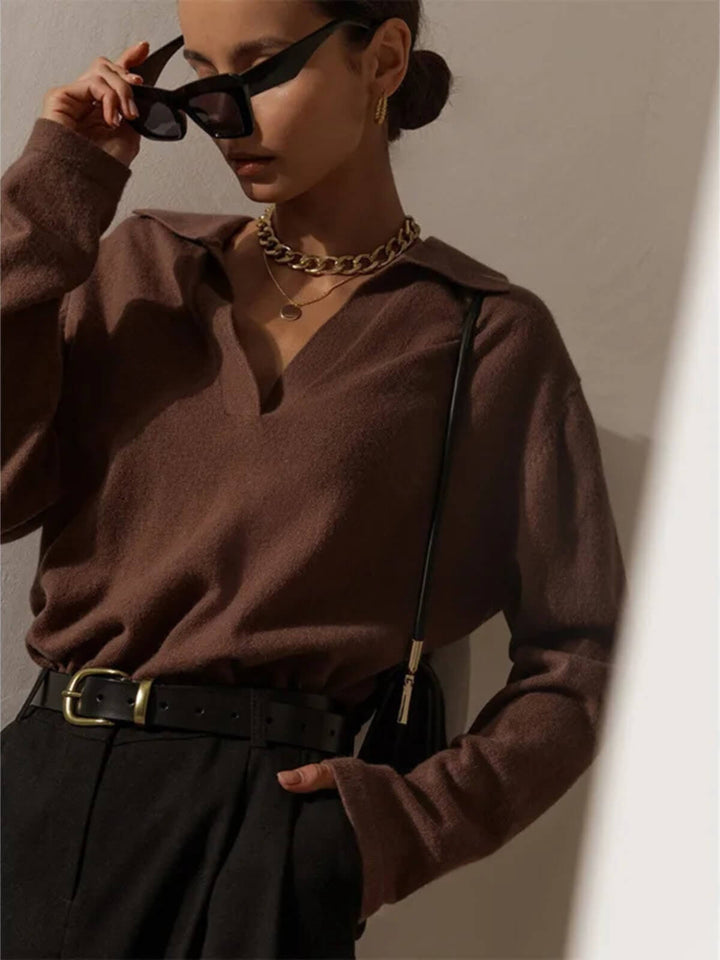 Women's Long Sleeve Polo Neck Design Tops