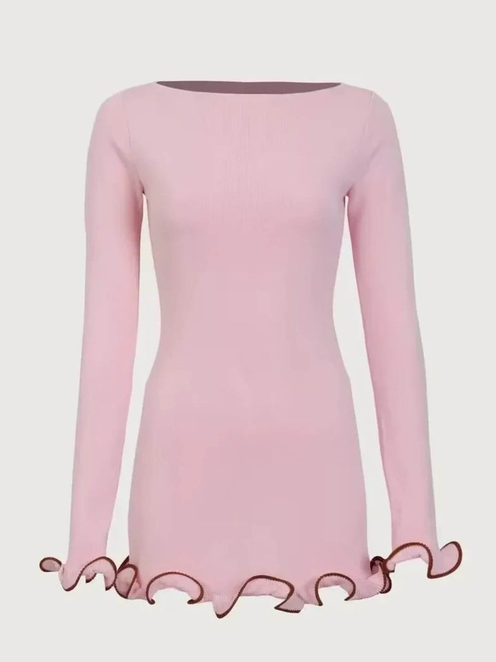 Elegant Knitted Ruffles High Waist Mini Dress