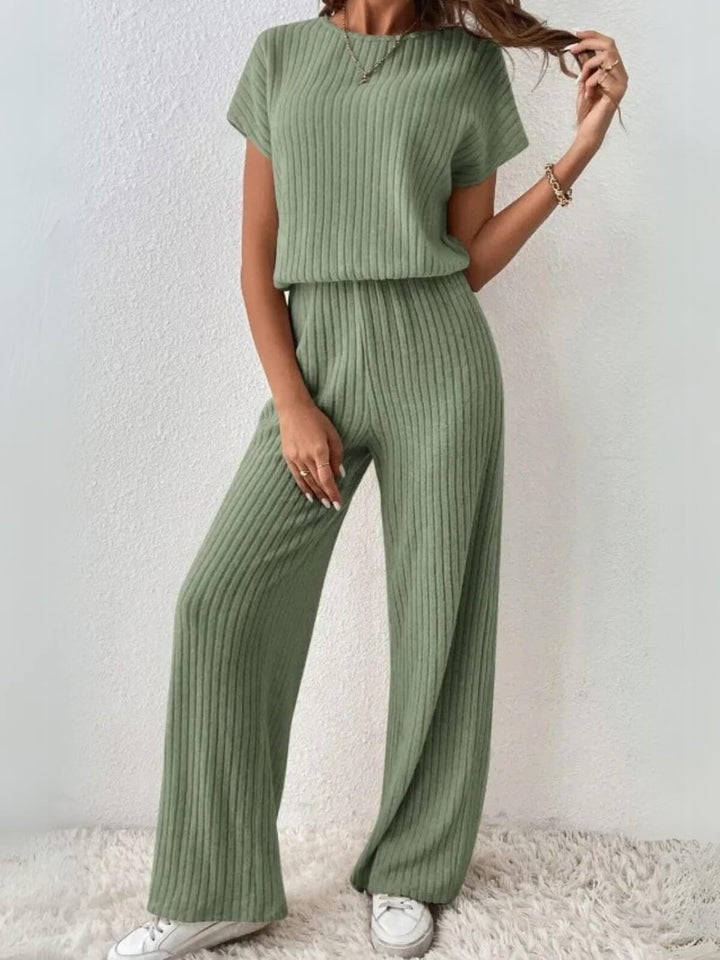 Elegant Short-Sleeved Top And Trousers Two-Piece Set