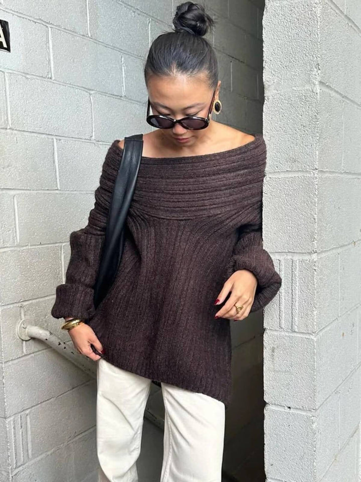 Fashionable Oversized Pullover Long Sleeve Off-Shoulder Knit Sweater
