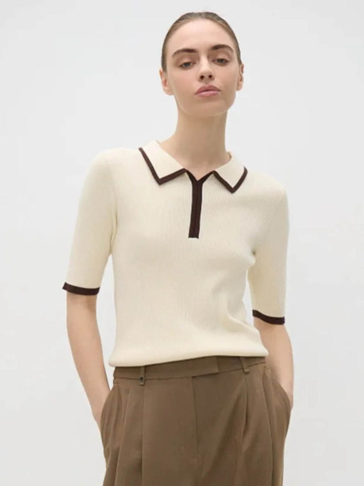 Slim Fit Short Sleeve Patchwork Lapel Top