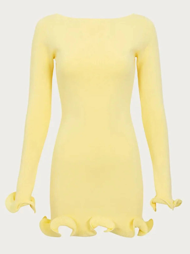 Elegant Knitted Ruffles High Waist Mini Dress