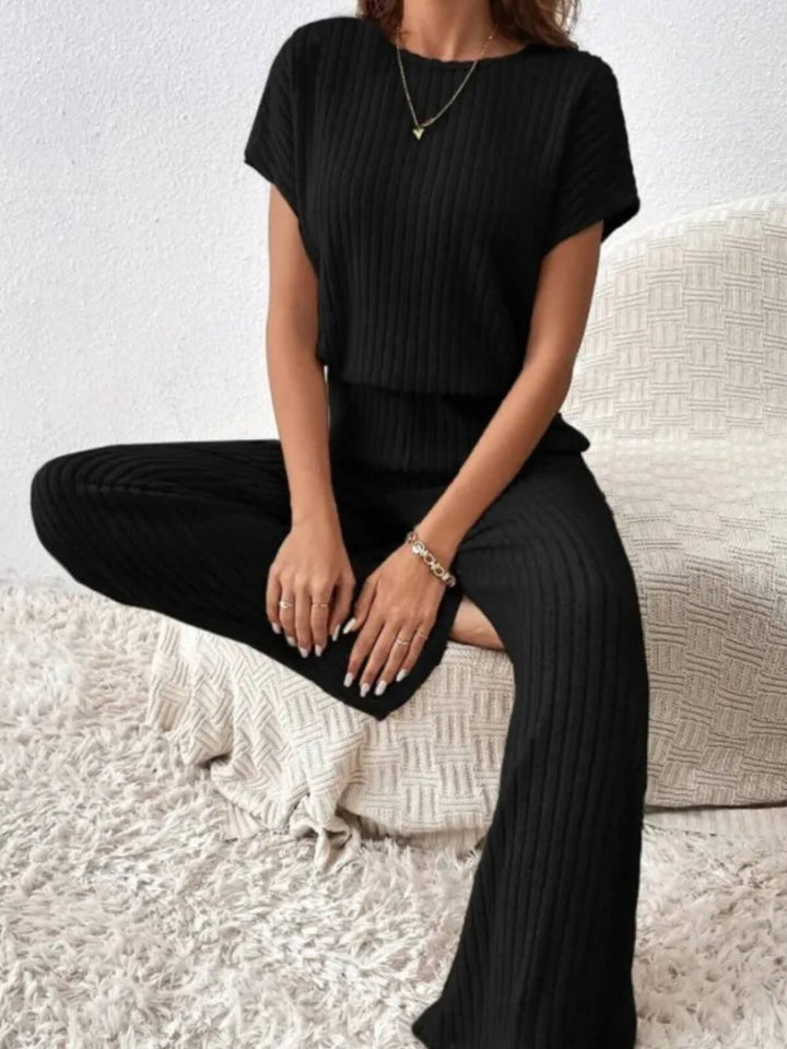 Elegant Short-Sleeved Top And Trousers Two-Piece Set