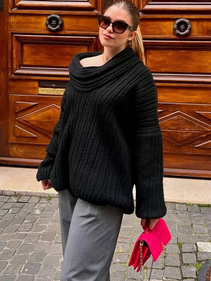 Fashionable Oversized Pullover Long Sleeve Off-Shoulder Knit Sweater