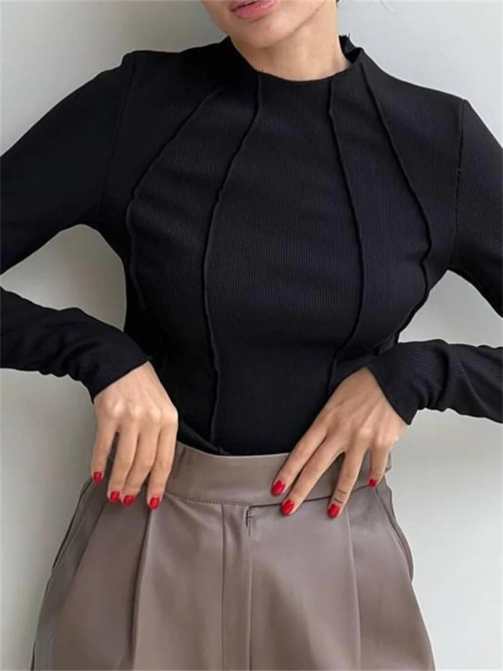 Slim Fit Pullover Ruched Long Sleeve Turtleneck