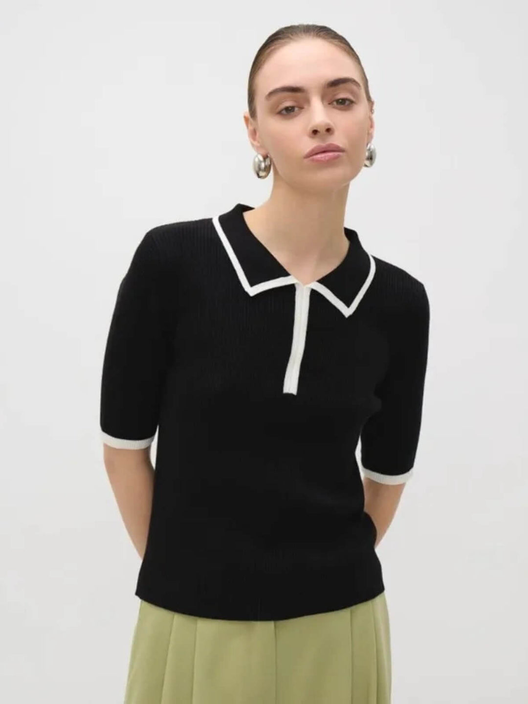 Slim Fit Short Sleeve Patchwork Lapel Top