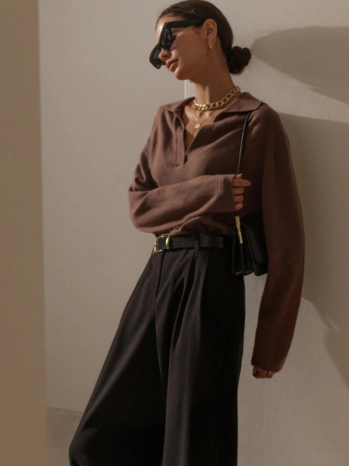 Women's Long Sleeve Polo Neck Design Tops