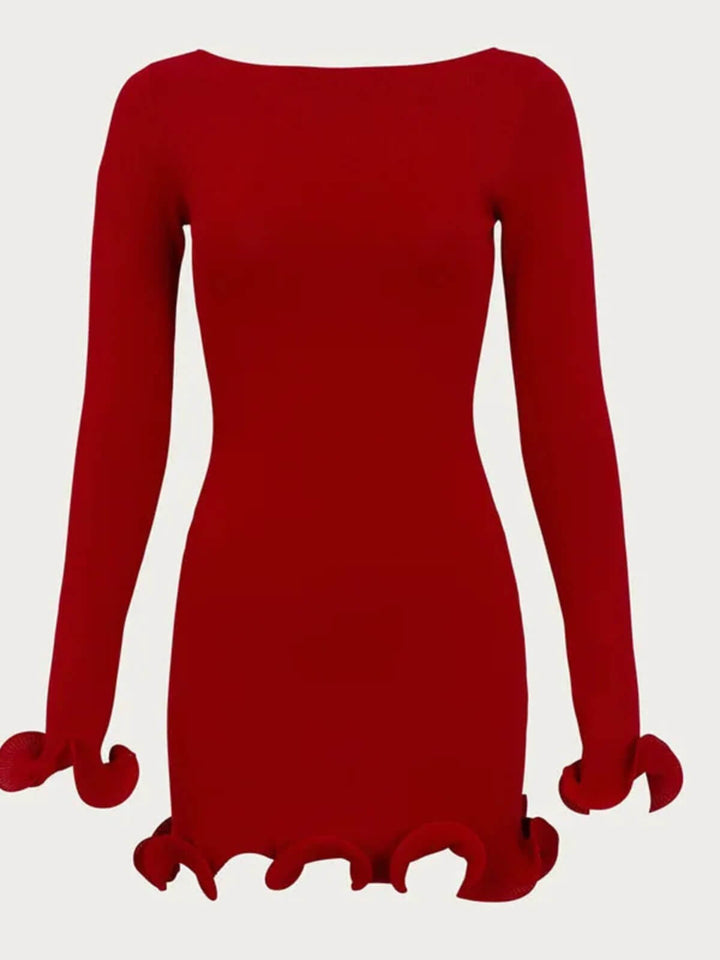 Elegant Knitted Ruffles High Waist Mini Dress
