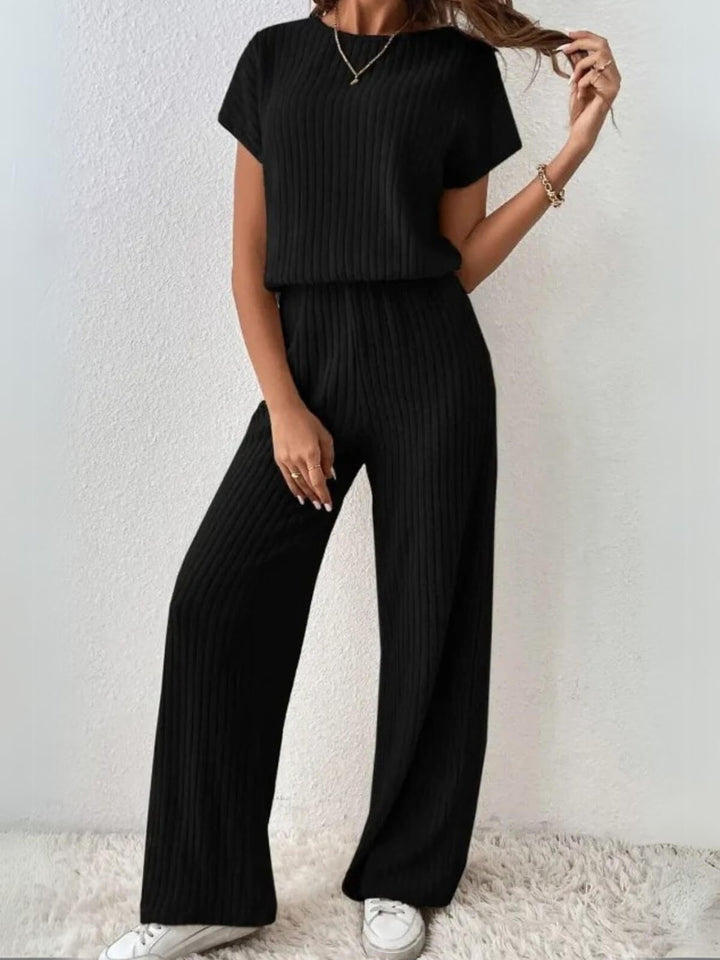 Elegant Short-Sleeved Top And Trousers Two-Piece Set