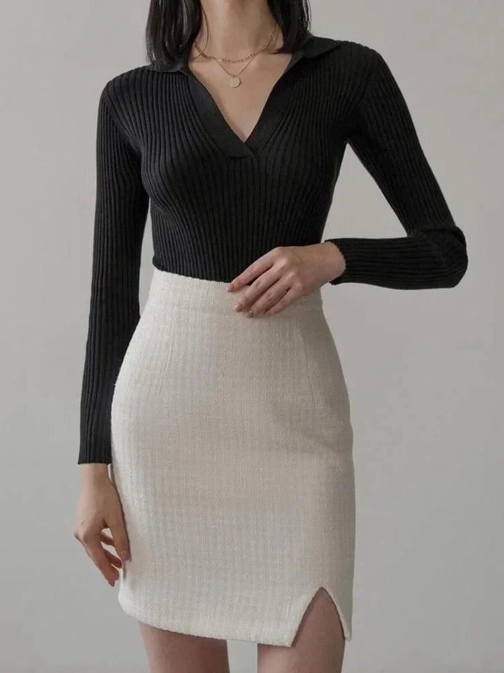 Polo Top V-Collar Knit Sweater