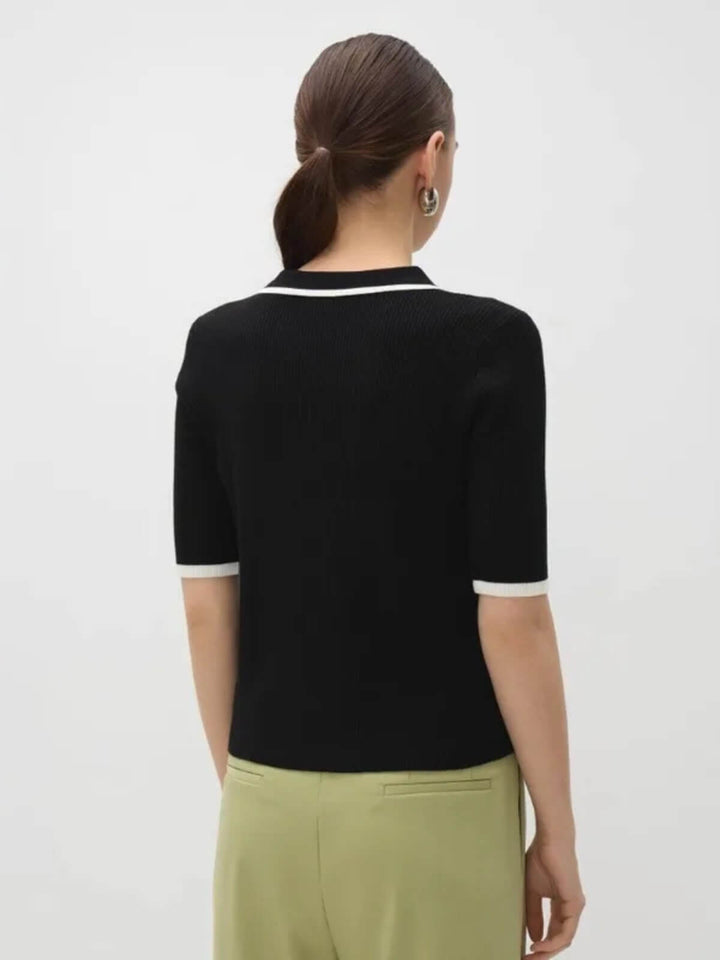 Slim Fit Short Sleeve Patchwork Lapel Top