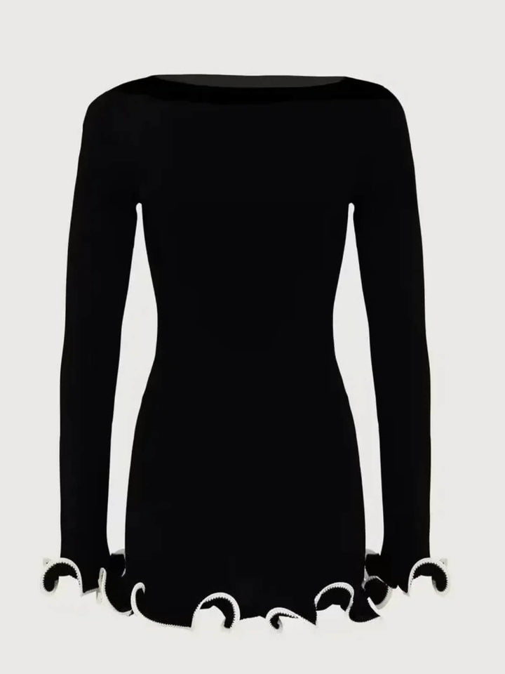 Elegant Knitted Ruffles High Waist Mini Dress