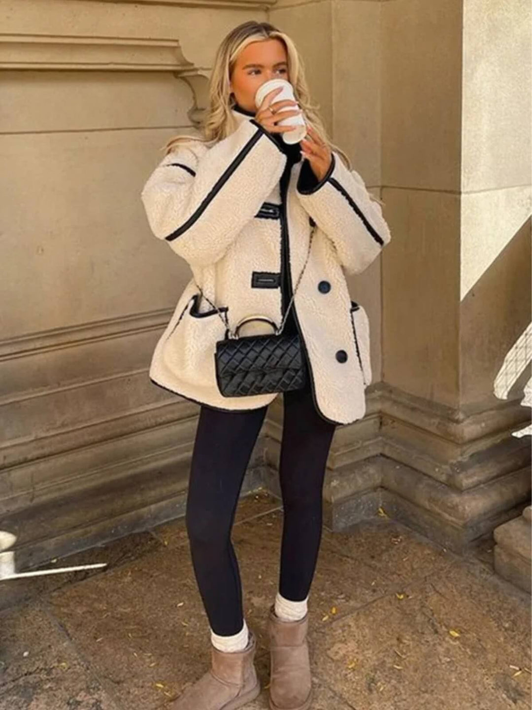 Women's Contrast Fleece Thick Warm Coat