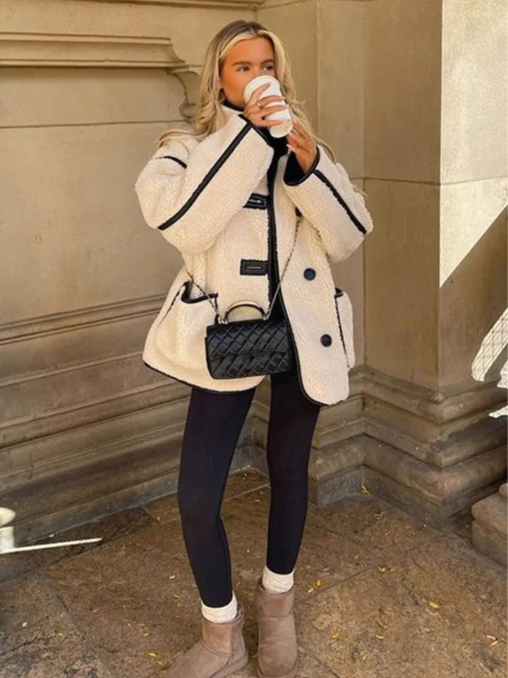 Women's Contrast Fleece Thick Warm Coat