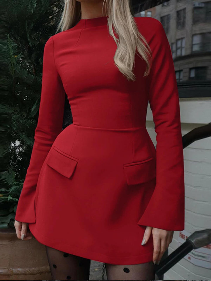 Elegant Long Sleeve Zipper Bodycon Mini Dress
