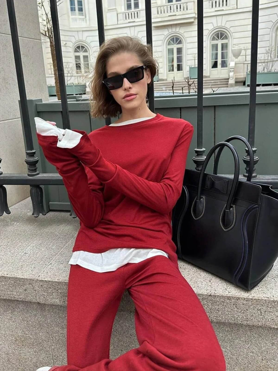 Casual Two-Pieces Long Sleeve T-Shirts And High Waist Pants