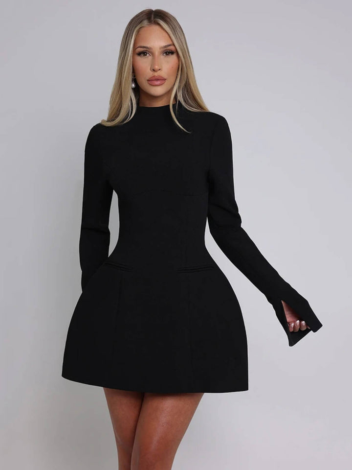 Sexy High Waist A-line Long Sleeve Backless Mini Dress