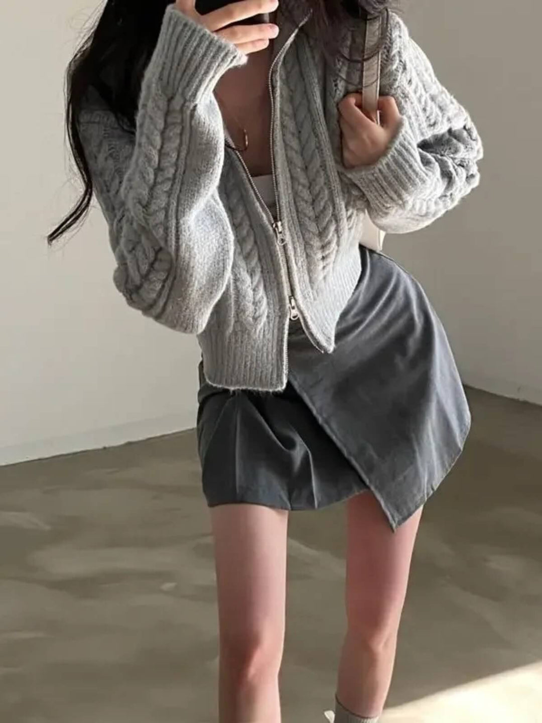 Twist Crop Zip-Up Sweater