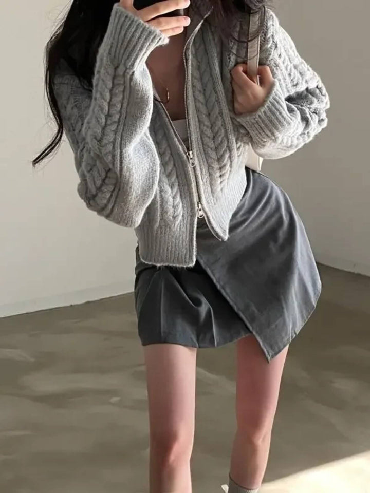 Twist Crop Zip-Up Sweater