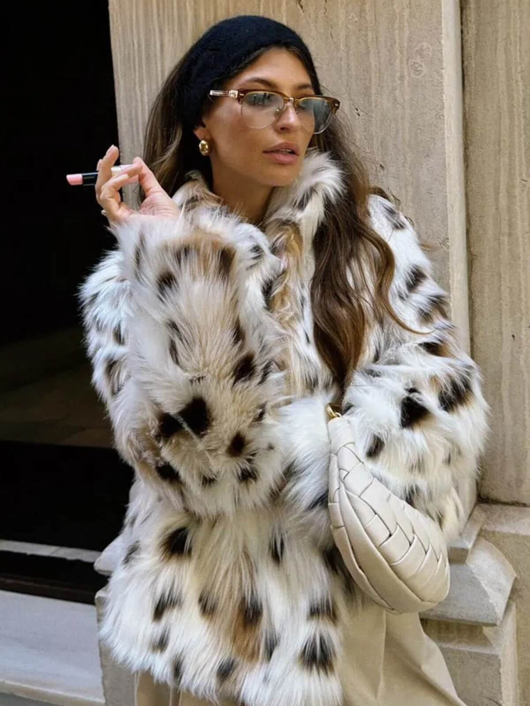 Fashionable Leopard Warm Loose Fit Hidden Button Overcoat