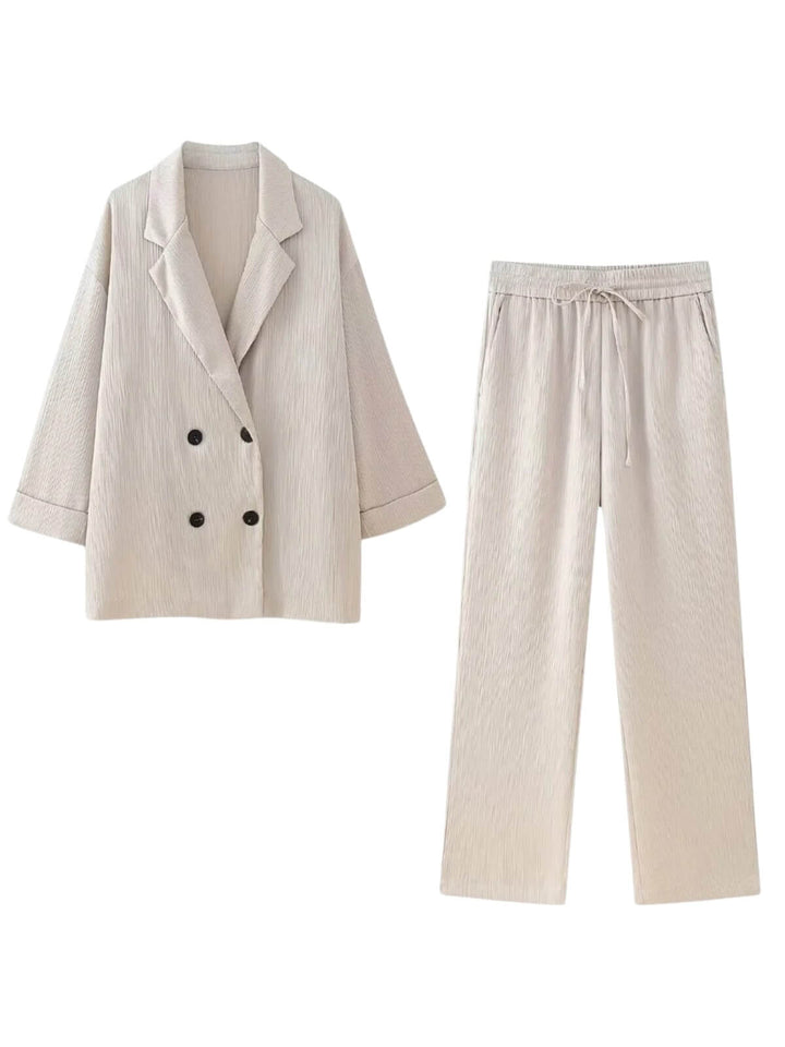 Women's Wrinkle-Effect Double-Breasted Jacket & Pants Set