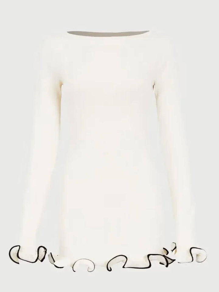 Elegant Knitted Ruffles High Waist Mini Dress