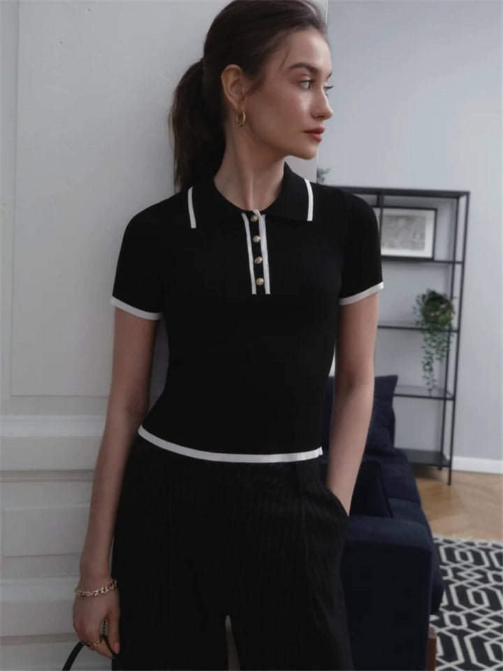 Elegant Short Sleeve Patchwork Tops