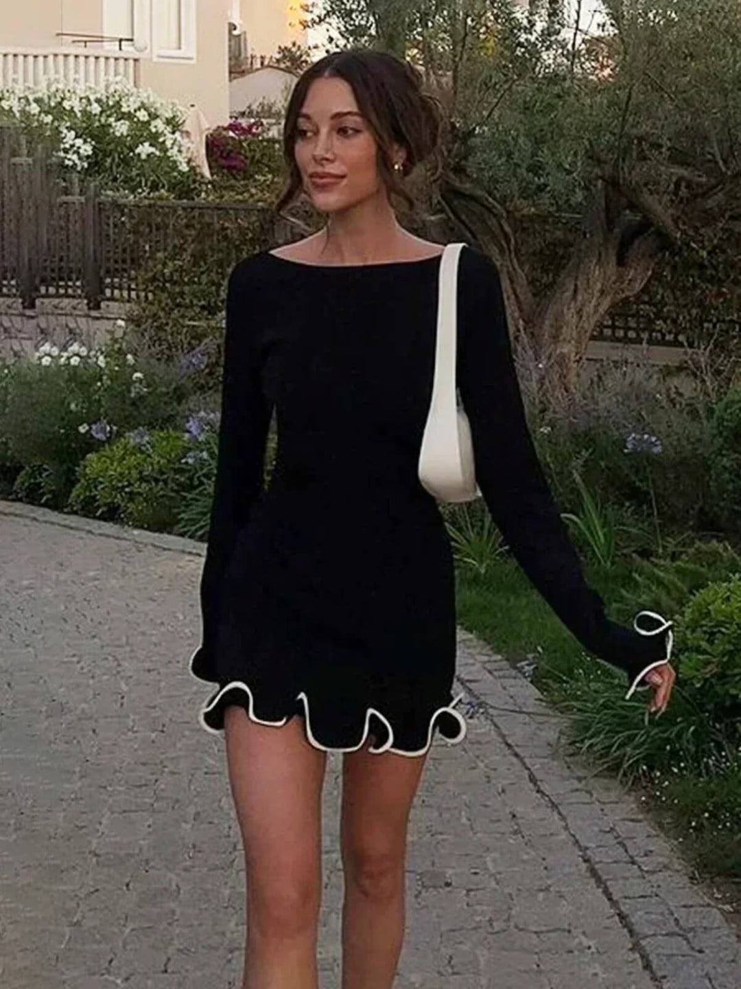Elegant Knitted Ruffles High Waist Mini Dress