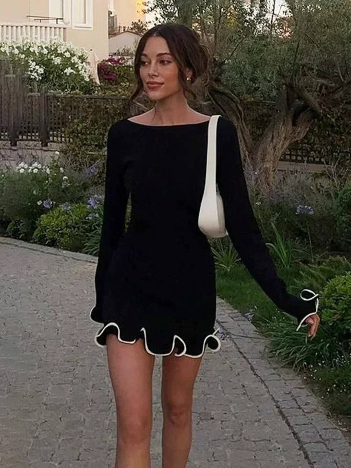 Elegant Knitted Ruffles High Waist Mini Dress