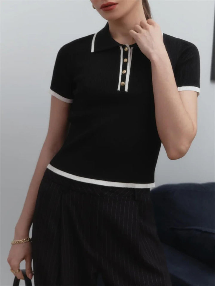 Elegant Short Sleeve Patchwork Tops