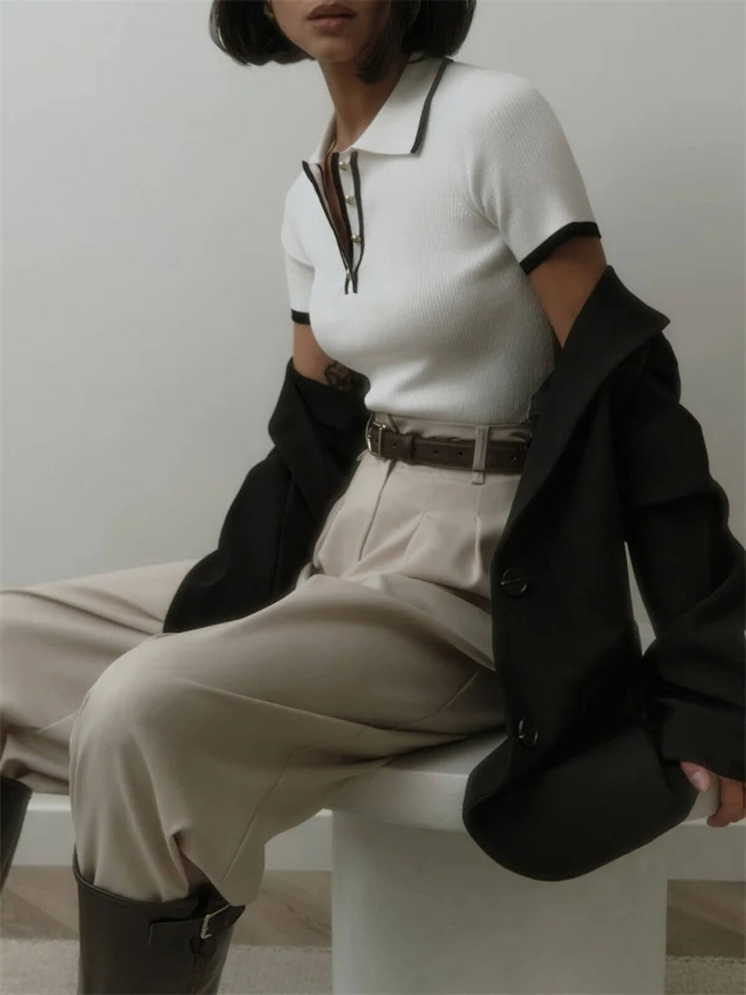 Elegant Short Sleeve Patchwork Tops