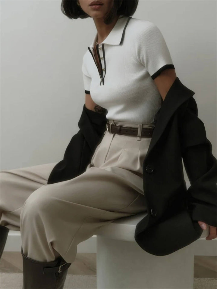 Elegant Short Sleeve Patchwork Tops