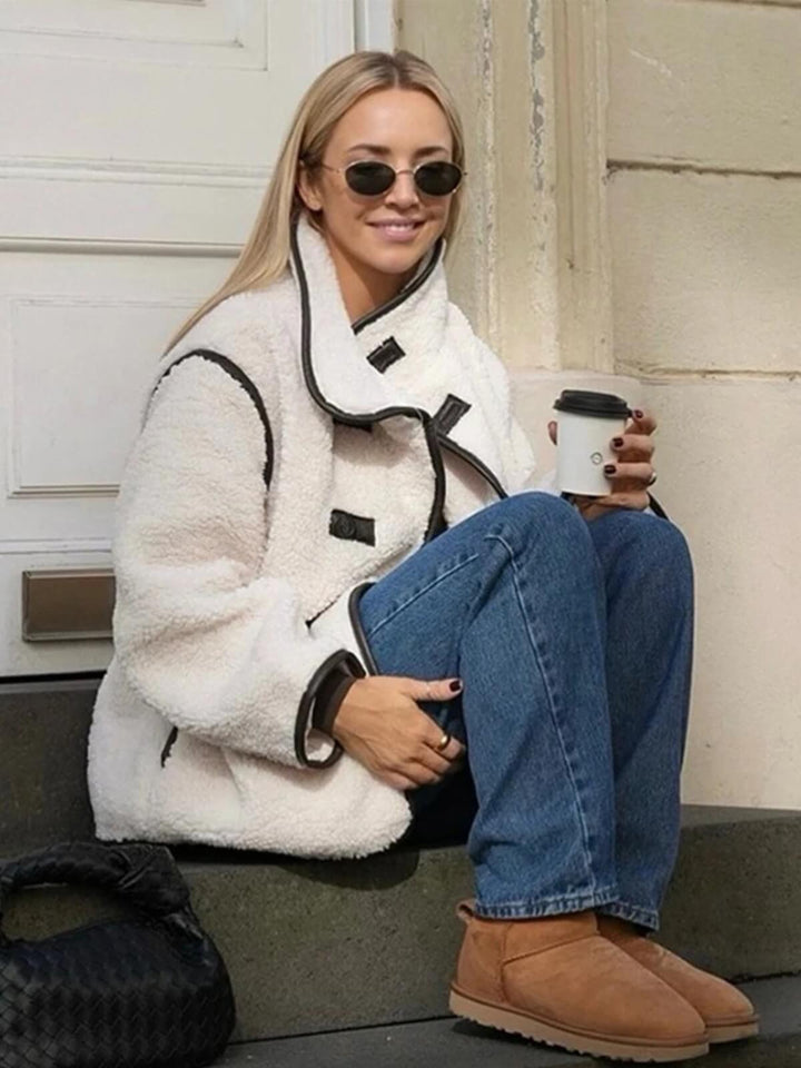 Women's Contrast Fleece Thick Warm Coat