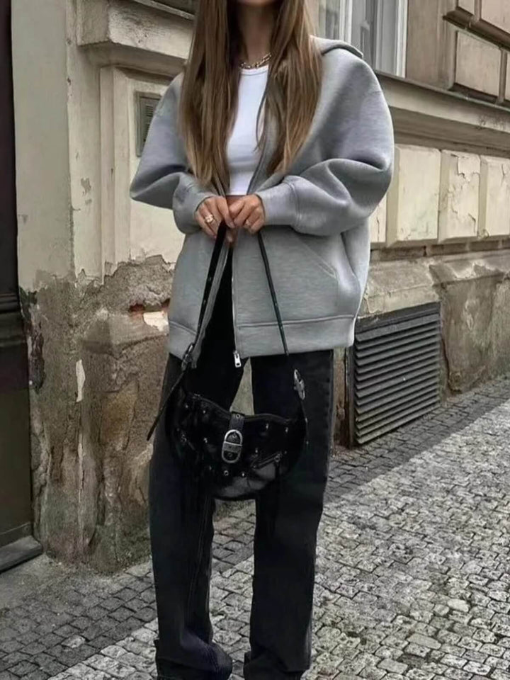 Casual Hooded Zip-Up Loose Jacket