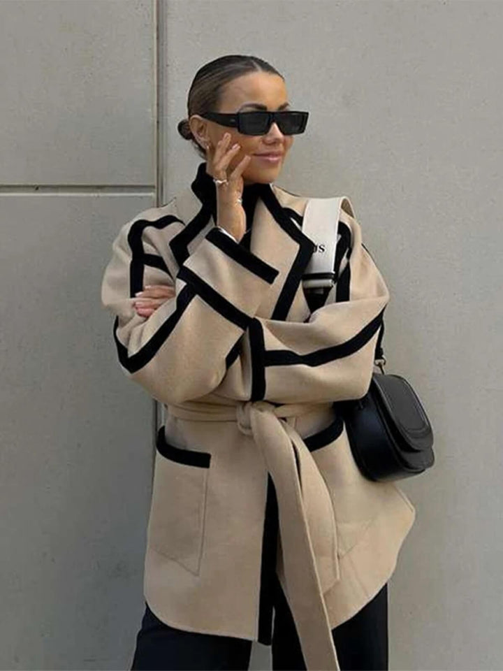 Casual Long Sleeve Coat With Belt Pockets