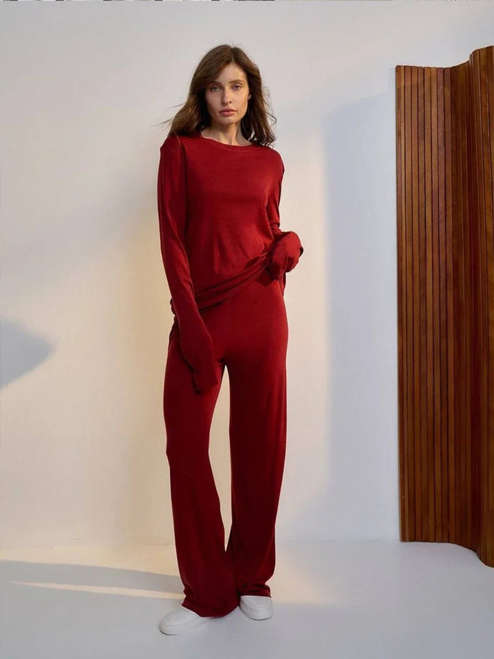 Casual Two-Pieces Long Sleeve T-Shirts And High Waist Pants