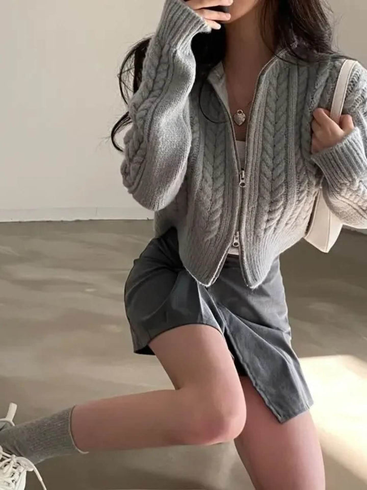 Twist Crop Zip-Up Sweater