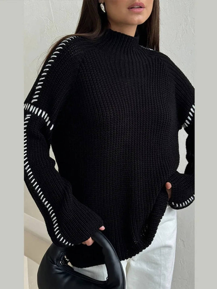 Women's Minimalist Patchwork High Neck Sweater