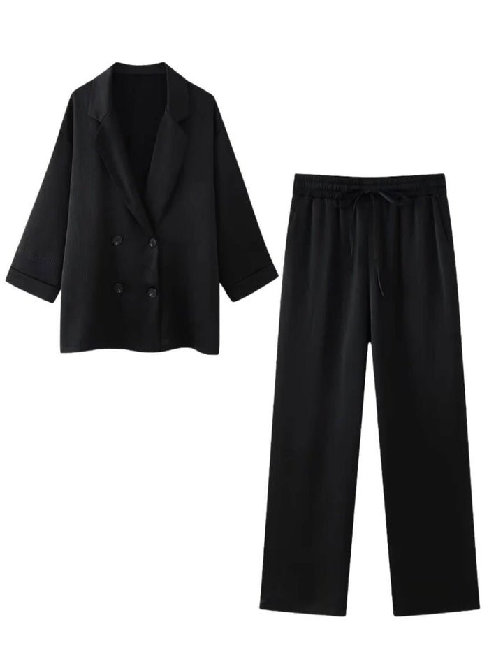 Women's Wrinkle-Effect Double-Breasted Jacket & Pants Set