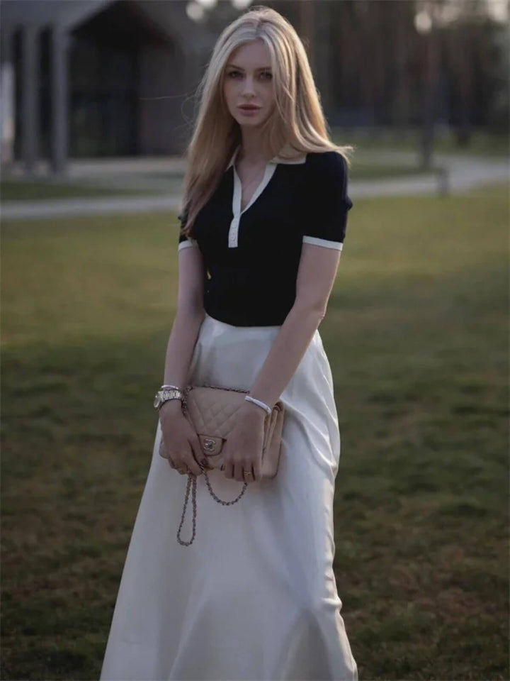 Fashion V-Neck Short Sleeve Patchwork Top