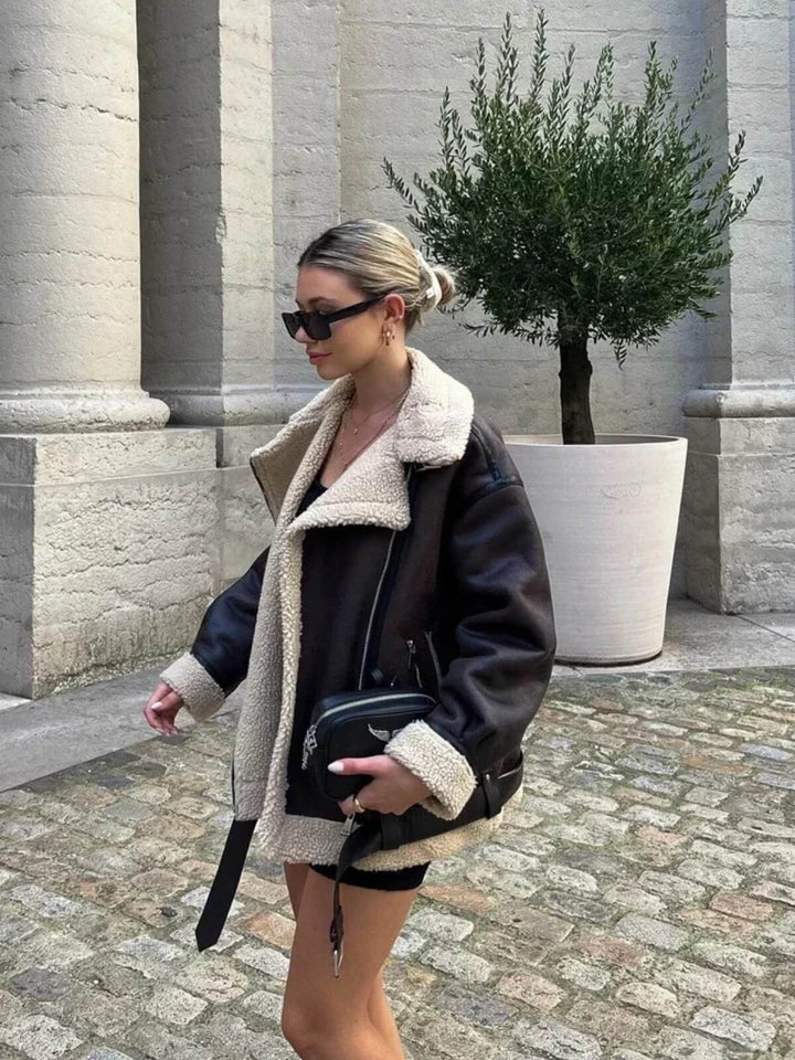 Casual Long Sleeve Biker Fur Jacket