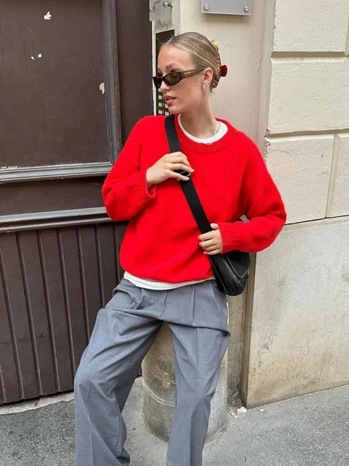 Elegant Long Sleeves O-neck Pullover Sweater