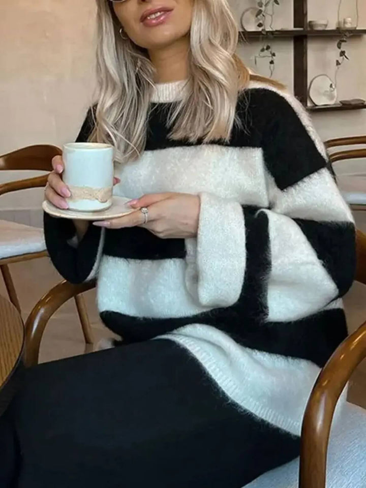 Women's O-Neck Long Sleeve Stripe Loose Sweater