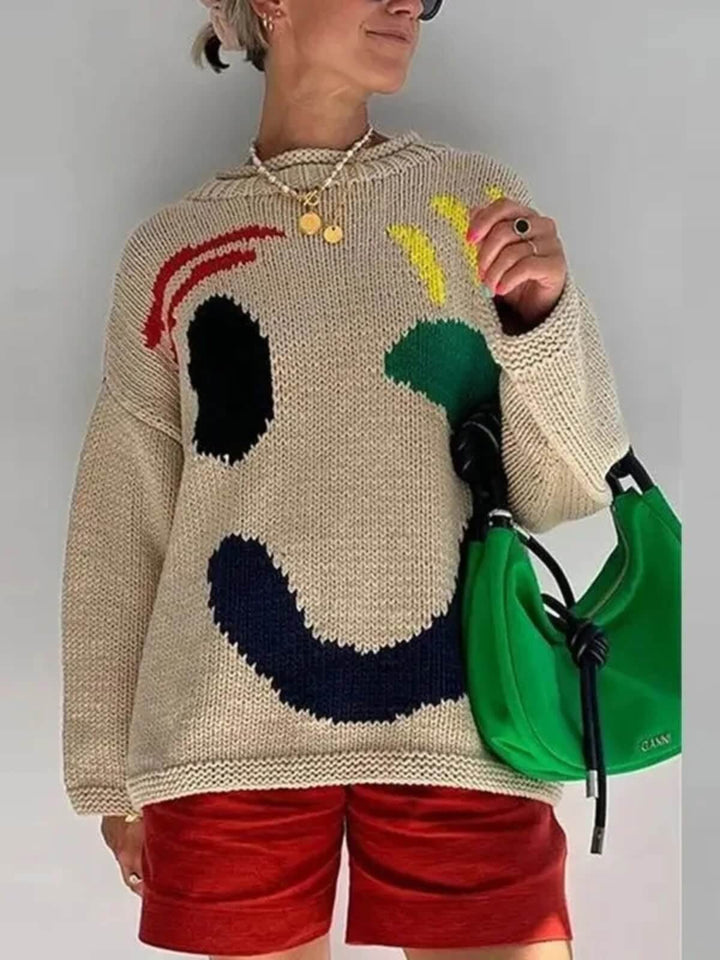 Women's Oversized O-Neck Long Sleeve Casual Knit Sweater